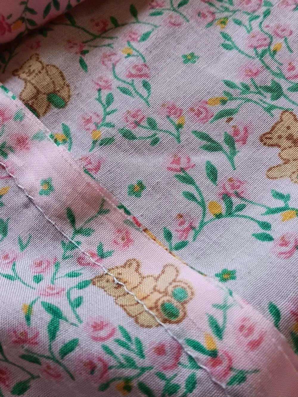 70s 80s Handmade Vintage Whimsical Girls Bear Nightgown, Approx Sz 8 Whimsy Pink